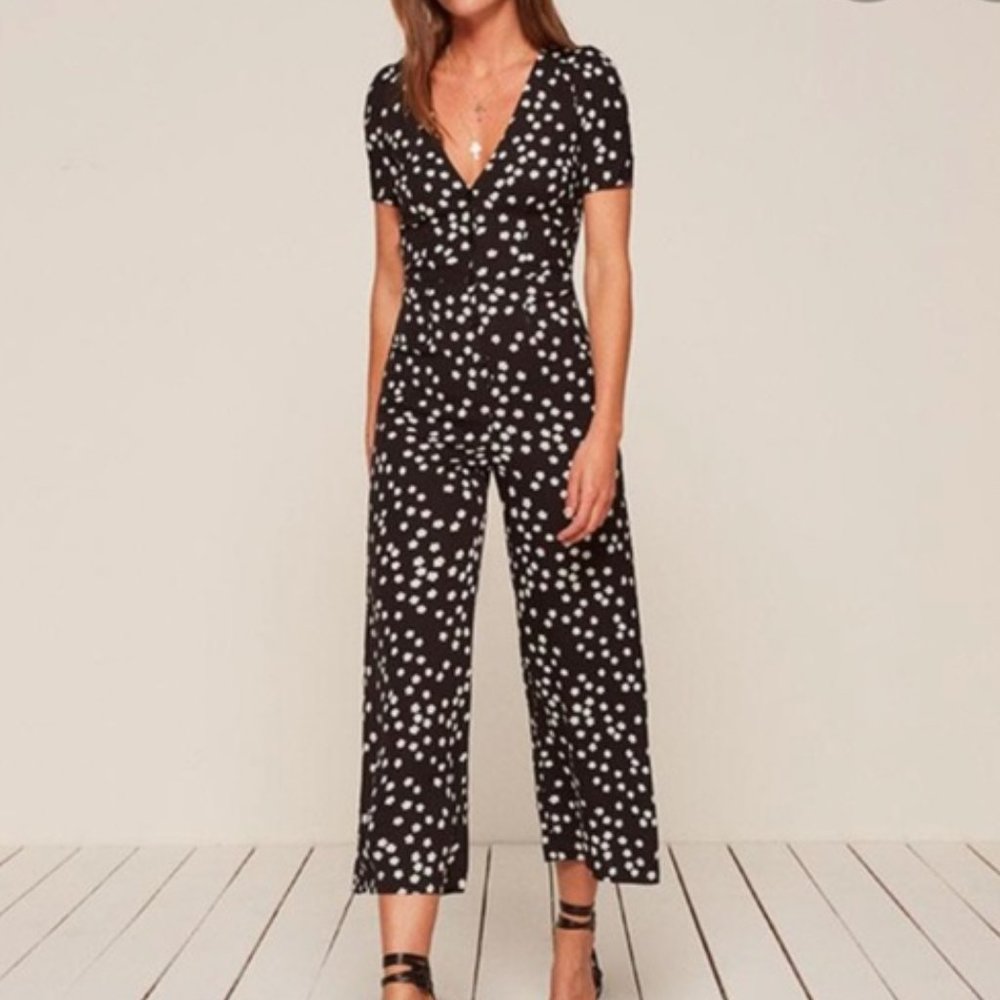 REFORMATION France Black Floral Jumpsuit